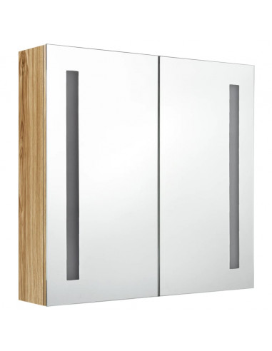 Armadietto Bagno con Specchio e LED Rovere 62x14x60 cm