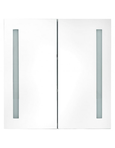 Armadietto Bagno con Specchio e LED Rovere 62x14x60 cm