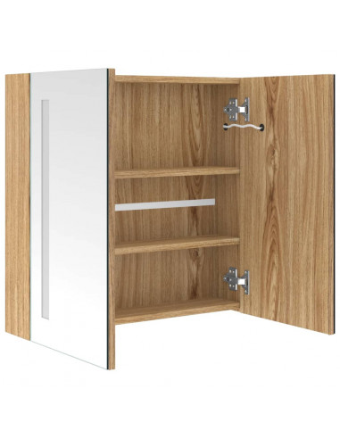 Armadietto Bagno con Specchio e LED Rovere 62x14x60 cm