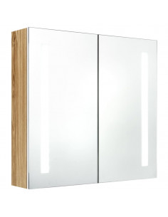 Armadietto Bagno con Specchio e LED Bianco e Rovere 62x14x60 cm