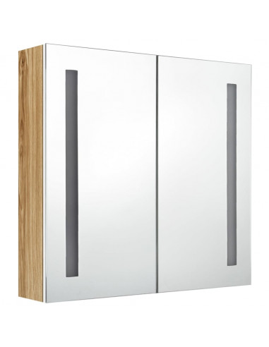 Armadietto Bagno con Specchio e LED Bianco e Rovere 62x14x60 cm