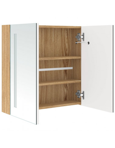 Armadietto Bagno con Specchio e LED Bianco e Rovere 62x14x60 cm