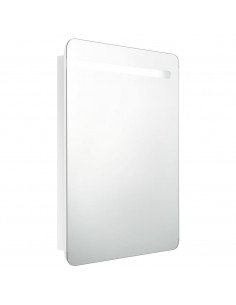 Armadietto Bagno con Specchio e LED Bianco Lucido 60x11x80 cm