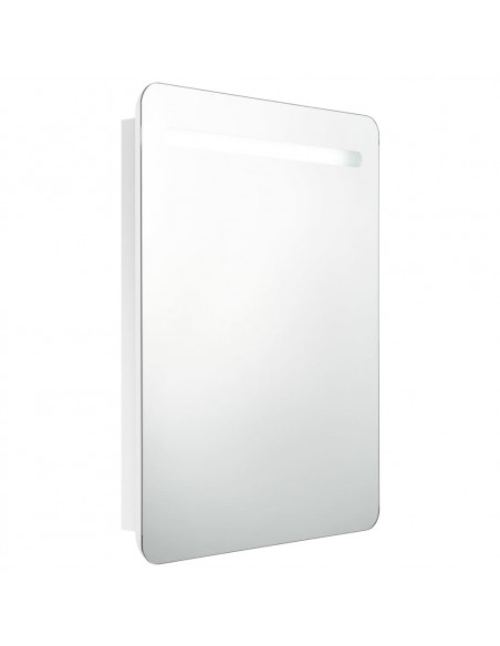 Armadietto Bagno con Specchio e LED Bianco Lucido 60x11x80 cm