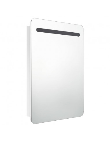 Armadietto Bagno con Specchio e LED Bianco Lucido 60x11x80 cm