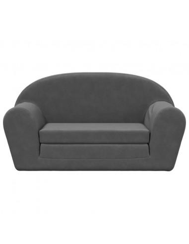 Divano Letto per Bambini a 2 Posti Antracite in Morbido Peluche
