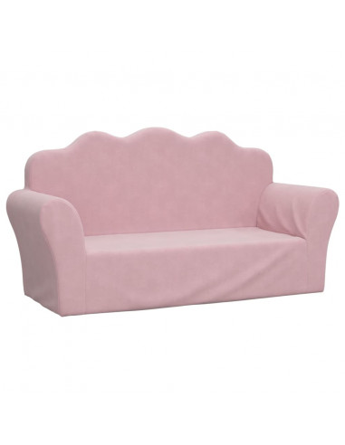 Divano per Bambini a 2 Posti Rosa in Morbido Peluche
