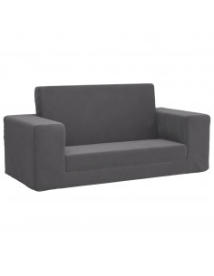 Divano Letto per Bambini a 2 Posti Antracite in Morbido Peluche