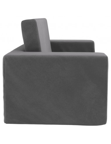 Divano Letto per Bambini a 2 Posti Antracite in Morbido Peluche