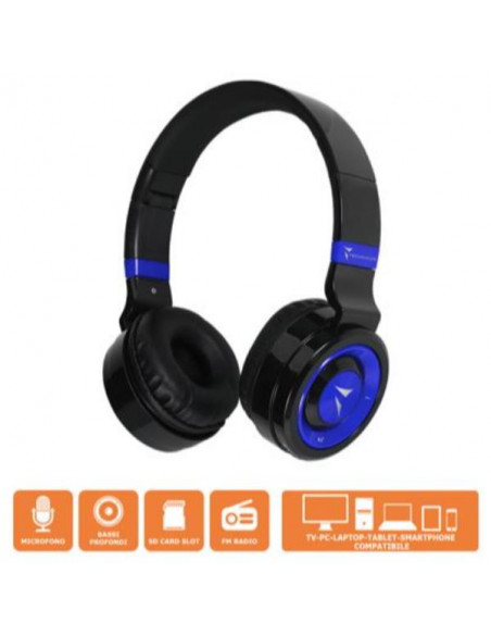 CUFFIA BT CON MICROFONO BLACK BLUE