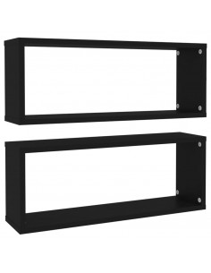 Mensole Parete a Cubo 2pz Nere 60x15x23 cm Legno Multistrato