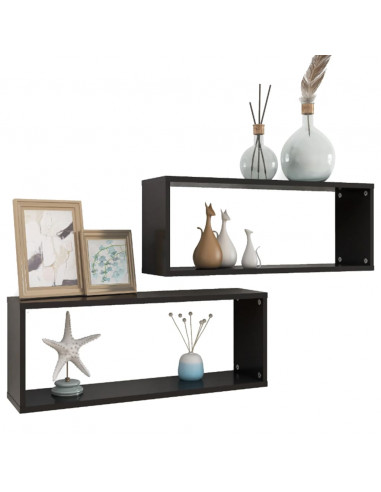 Mensole Parete a Cubo 2pz Nere 60x15x23 cm Legno Multistrato