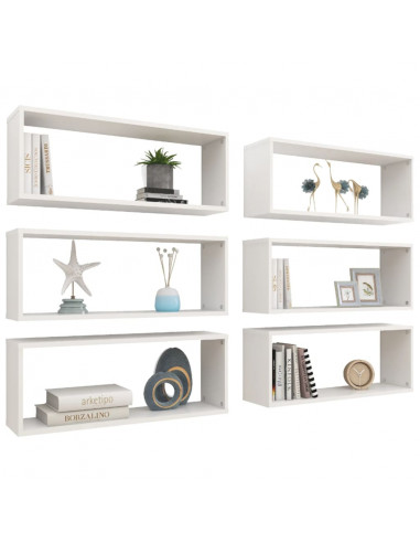 Mensole Parete a Cubo 6pz Bianche 60x15x23 cm Legno Multistrato