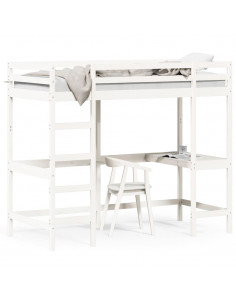 Letto Soppalco con Scrivania Bianco 90x200 cm Massello Pino