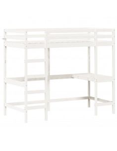 Letto Soppalco con Scrivania Bianco 90x200 cm Massello Pino 2