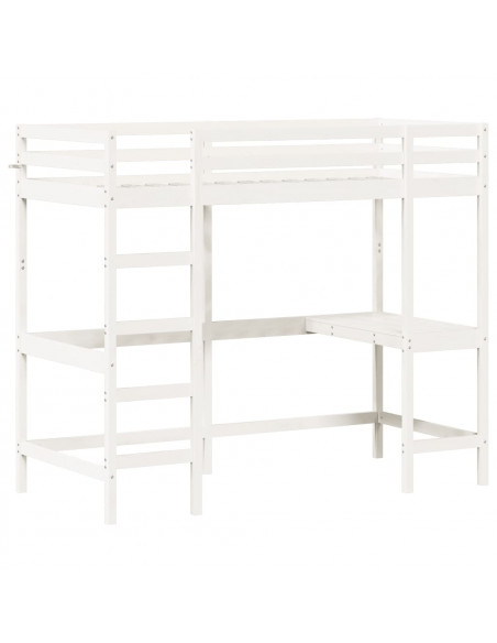Letto Soppalco con Scrivania Bianco 90x200 cm Massello Pino