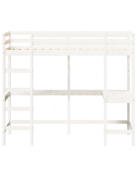 Letto Soppalco con Scrivania Bianco 90x200 cm Massello Pino