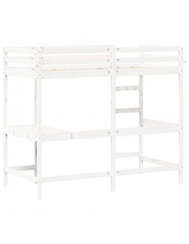 Letto Soppalco con Scrivania Bianco 90x200 cm Massello Pino