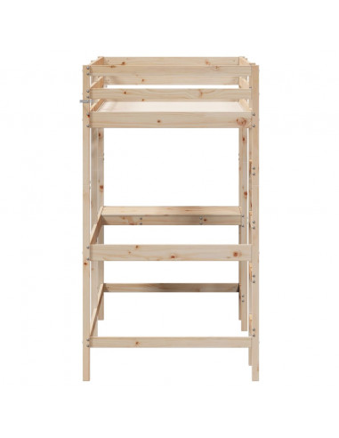 Letto Soppalco con Scrivania 90x200 cm Legno Massello Pino