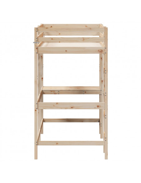 Letto Soppalco con Scrivania 90x200 cm Legno Massello Pino