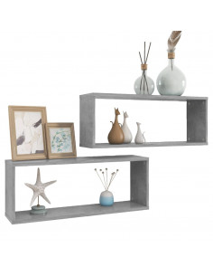 Mensole Parete a Cubo 2pz Grigio Cemento 60x15x23cm Multistrato 2