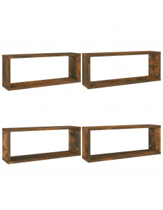 Mensole Muro Cubo 4pz Rovere Fumo 80x15x26,5 cm in Multistrato
