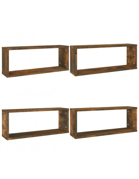 Mensole Muro Cubo 4pz Rovere Fumo 80x15x26,5 cm in Multistrato