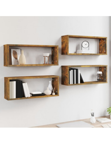 Mensole Muro Cubo 4pz Rovere Fumo 80x15x26,5 cm in Multistrato