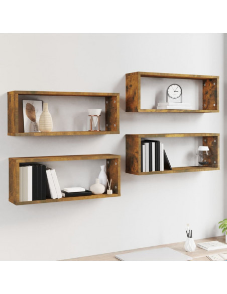 Mensole Muro Cubo 4pz Rovere Fumo 80x15x26,5 cm in Multistrato