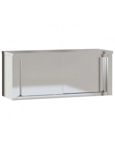 Mobile Cucina da Parete con Ante Scorrevoli in Acciaio Inox