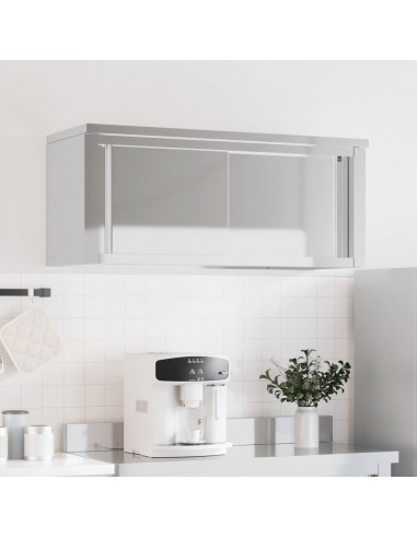 Mobile Cucina da Parete con Ante Scorrevoli in Acciaio Inox