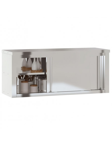 Mobile Cucina da Parete con Ante Scorrevoli in Acciaio Inox