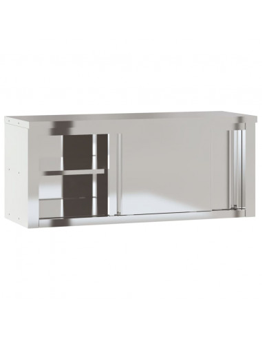 Mobile Cucina da Parete con Ante Scorrevoli in Acciaio Inox