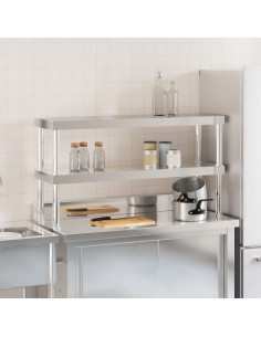 Ripiano per Tavolo da Lavoro 2 Piani 110x30x65 cm Acciaio Inox 2