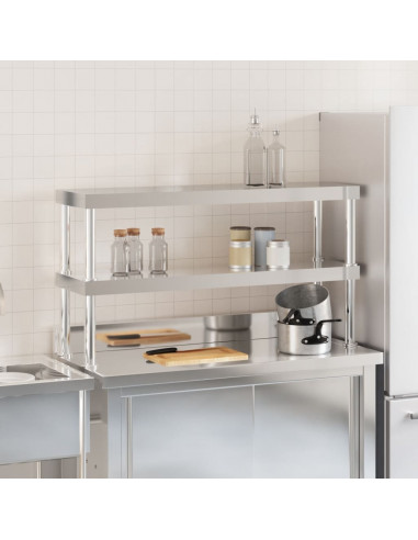 Ripiano per Tavolo da Lavoro 2 Piani 110x30x65 cm Acciaio Inox