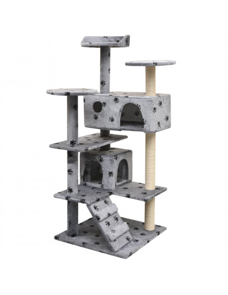 Albero per Gatti Tiragraffi in Sisal 125 cm Zampe Stampate Grigio