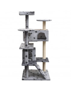 Albero per Gatti Tiragraffi in Sisal 125 cm Zampe Stampate Grigio 2