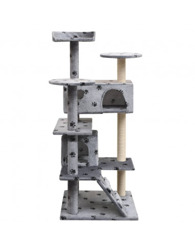 Albero per Gatti Tiragraffi in Sisal 125 cm Zampe Stampate Grigio