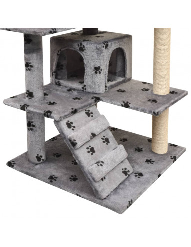 Albero per Gatti Tiragraffi in Sisal 125 cm Zampe Stampate Grigio