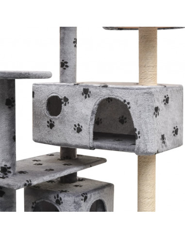 Albero per Gatti Tiragraffi in Sisal 125 cm Zampe Stampate Grigio