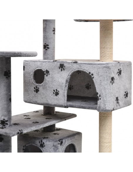 Albero per Gatti Tiragraffi in Sisal 125 cm Zampe Stampate Grigio