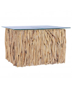 Tavolino da Caffè Ripiano in Vetro 66x66x40 cm in Legno di Teak