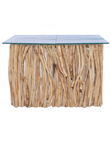 Tavolino da Caffè Ripiano in Vetro 66x66x40 cm in Legno di Teak
