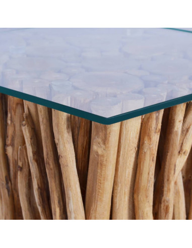 Tavolino da Caffè Ripiano in Vetro 66x66x40 cm in Legno di Teak