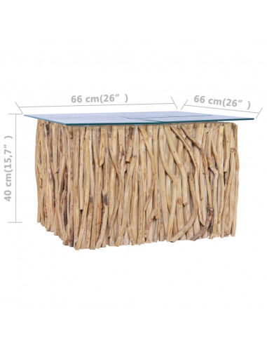 Tavolino da Caffè Ripiano in Vetro 66x66x40 cm in Legno di Teak