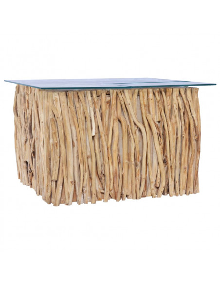 Tavolino da Caffè Ripiano in Vetro 66x66x40 cm in Legno di Teak