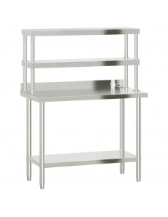 Tavolo Lavoro Cucina con Ripiano 110x55x150 cm Acciaio Inox