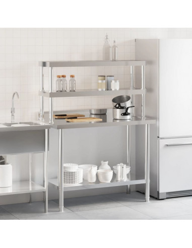 Tavolo Lavoro Cucina con Ripiano 110x55x150 cm Acciaio Inox