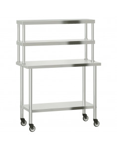 Tavolo Lavoro Cucina con Ripiano 110x55x150 cm Acciaio Inox