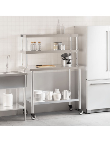 Tavolo Lavoro Cucina con Ripiano 110x55x150 cm Acciaio Inox